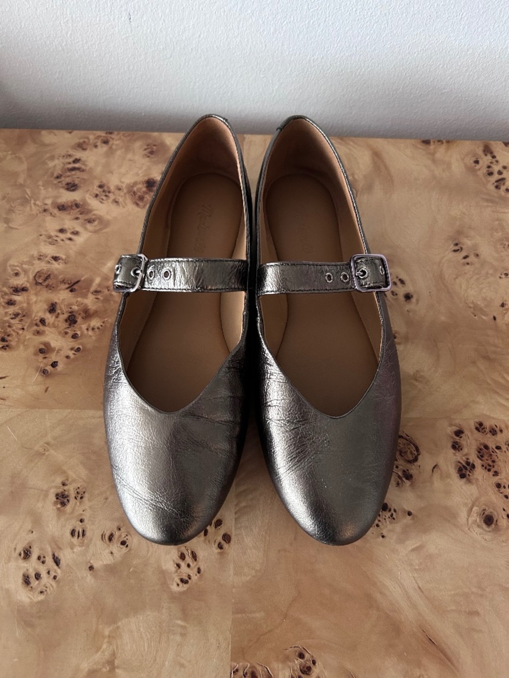 EXC Madewell Remy Mary Jane Ballet Flats in Bronze Metallic Crinkle Leather 7.5
